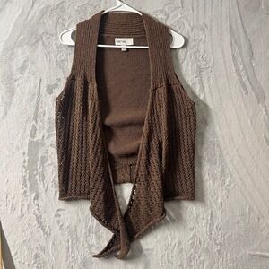 Lana Lee Brown Open Front Knit‎ Crochet Vest Sleeveless Tie Sweater Womens L
